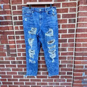 American Eagle Destroyed Mom Jeans Size 14 Regular Stretch Grunge